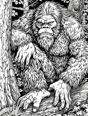 Artistic bigfoot line art drawing illustration sketch of a sasquatch