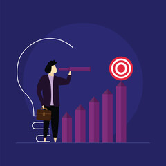 Modern business leadership concept, business growth arrow, Stock market at higher levels over time, Businessman walks the stairs up to be success, Business startup concept.