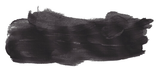 Shiny black brush watercolor painting isolated on transparent background. watercolor png