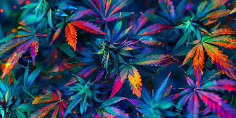 Psychedelic Cannabis Background, Funky Marijuana Patterns Background, Abstract Groovy Cannabis Background - Ai Generated