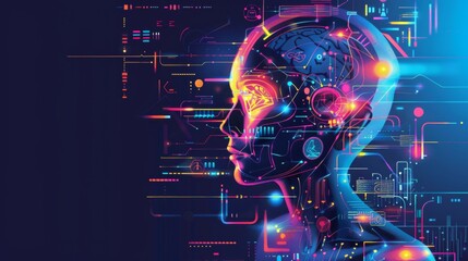 Obraz premium Vibrant illustrations showcasing the evolution of AI technology over the years.
