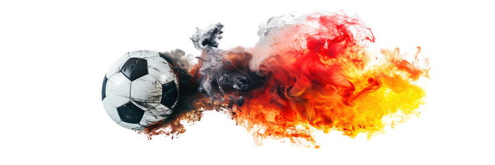 A soccer ball with German flag smoke isolated on transparent background.