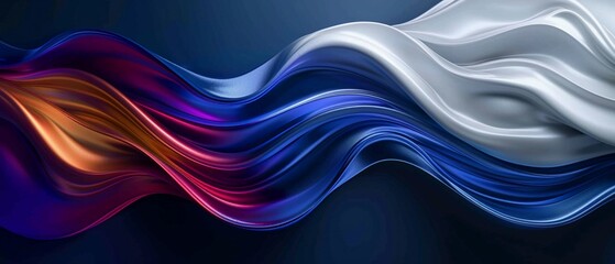 Abstract blue and silver background with flowing waves, creates an elegant design for corporate or technology