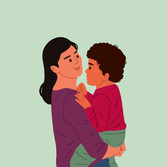 Happy Mother and child playing, smiling together editable vector illustration 