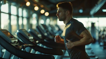 A man running on treadmill at the gym, healthy lifestyle and exercise at fitness club concepts