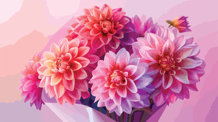 Bouquet of beautiful dahlias wrapped in paper on colo
