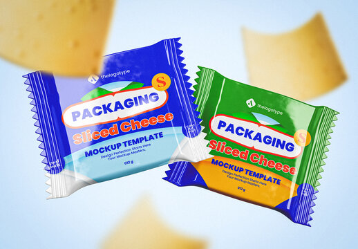 Floating Sliced Cheese Packaging Mockup