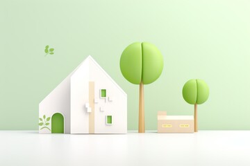 A simple 3D house and trees rendered in Blender with a cel-shaded look