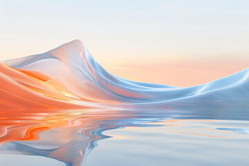 A calming visual of pale orange and sky blue waves merging, their slow and graceful dance suggesting the quiet flow of a morning sky reflecting on still water.