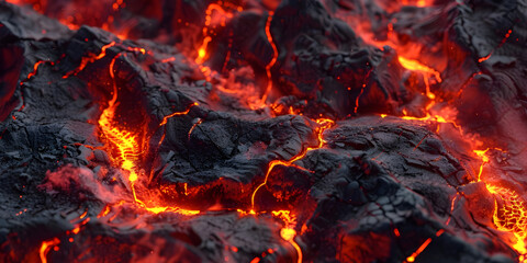 Fiery Black and Red Lava Volcano Background, Dynamic Black and Red Lava Flow Background, Intense Black and Red Volcanic Eruption Background - Ai Generated