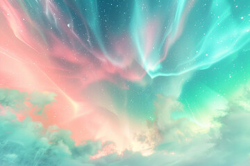 A celestial display of soft pastel auroras, with pinks, blues, and greens gently blending in a sky-like abstract, evoking the serene beauty of the northern lights.