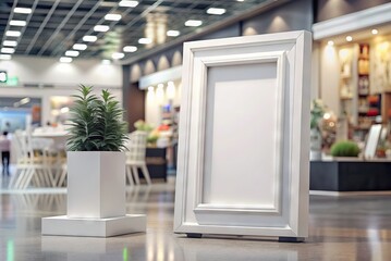 Frame mockup for marketing in luxurious and decorated shopping mall. Generative AI