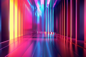 Create a seamless looping animation of a 3D tunnel with glowing neon lights