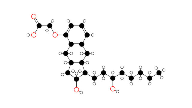 treprostinil molecule, structural chemical formula, ball-and-stick model, isolated image vasodilator