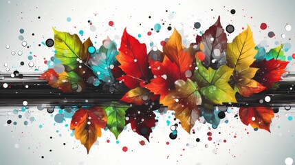Colorful leaves dance on a serene gray canvas.