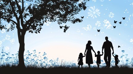 silhouette of a happy family with children. international day of families