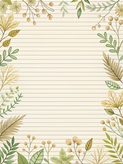 Obraz premium Writing paper, with lines in the center, featuring flowers 