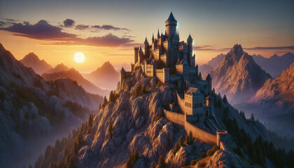 夕日に染まる城