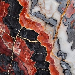 Dramatic Red Black White Marble Abstract Texture