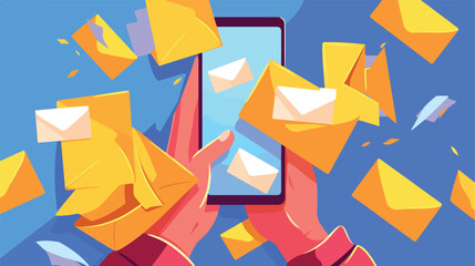 Many envelopes messages from smartphone screen in h
