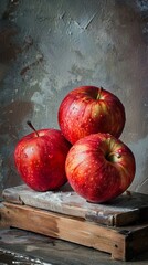 red healthy apples in plain background with dramatic light