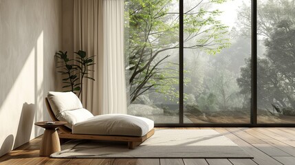 Resting on floor near large window, Natural Light, Functional Furniture, Minimalist Decor, The frame is placed on the floor beside a large window, allowing ample natural light to filter in