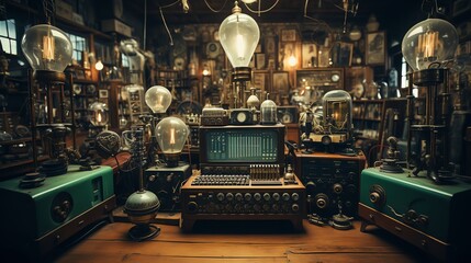 A mad scientist's laboratory filled with strange and wonderful inventions.