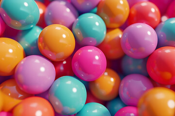 A playful background with a geometric pattern of colorful bouncing balls in 3D, creating a lively and fun atmosphere.