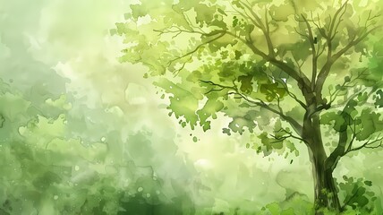 Water colour art, light green tree background