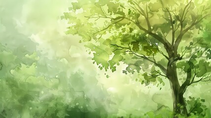 Obraz premium Water colour art, light green tree background