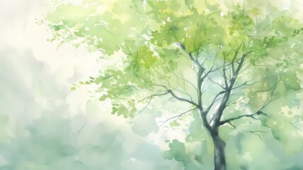 Water colour art, light green tree background
