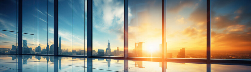 Illumination of the sunbeams. Sunlight streams through the windows of a building, casting warm beams of light across the room and creating a soft, ethereal glow