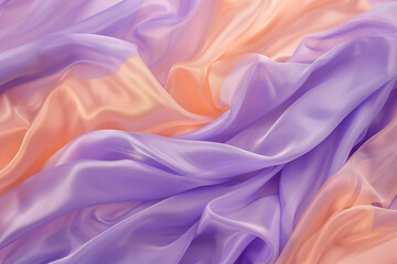 Obraz premium A soothing palette of lavender and soft peach flowing smoothly across the scene, with the appearance of silk fabric undulating in a gentle breeze, evoking calmness and tranquility.