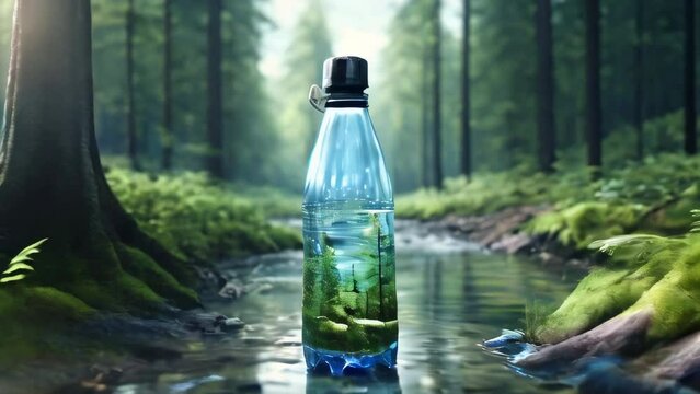 bottle of water, in the middle of the forest, bottle of water