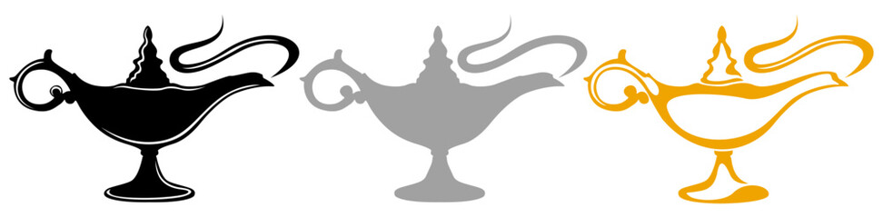 set vintage Arabian teapot icon. genie lamp symbol vector illustration