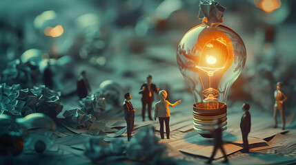 Innovative Team Collaboration in Business Setting 3D Banner Photo Stock