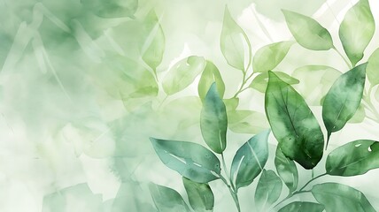 Fototapeta premium Water colour art, light green leaf background
