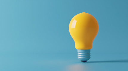 Yellow light bulb on blue background. Idea, innovation and creativity concept.