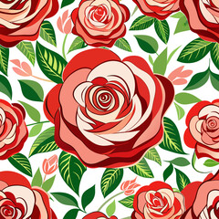 Red rose flower pattern on white background vector illustration generated by Ai