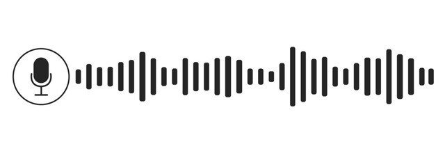 Sound record wave, talk, voice chat, phone app screen, audio player button isolated on white background. Simple media equalizer, podcast decibel sound track.