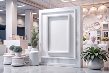 Frame mockup for marketing in luxurious and decorated shopping mall. Generative AI