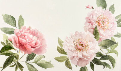 banner of delicate white and pink peonies, close-up, with copy space. holiday concept.