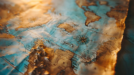 Ultra Close-Up of Paper Map Signifying Global Adventure and World Exploration