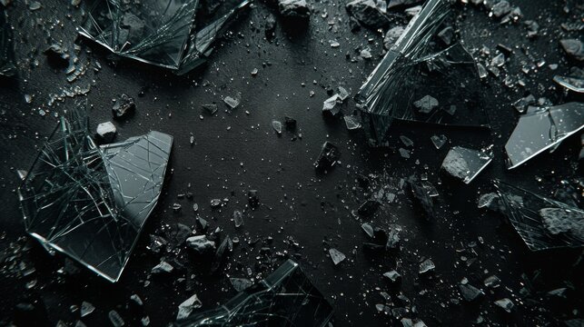 Composition featuring shattered glass against a deep, shadowy backdrop