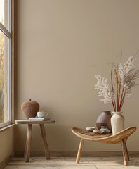 Modern minimalist interiors with neutral tones and natural lighting.
