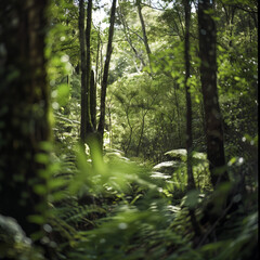Serene Forest Pathway in Sunlight