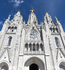 Tibidabo cathedral on top of mountain in Barcelona, Spain