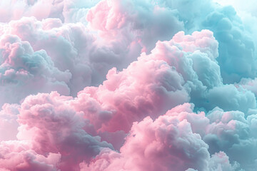 Soft, fluffy clouds of pink and light blue merging together in a dreamy, cotton candy-like texture, evoking a sense of sweetness and whimsy.