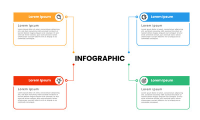 Business infographic template. Infographic element design with 4 steps, options and sections. Vector illustration