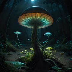 a mushroom that is sitting in the middle of the forest